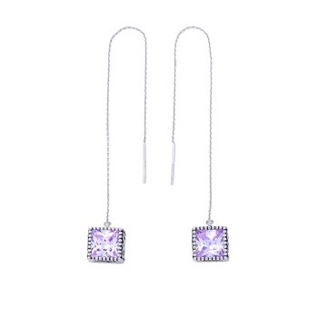 

Luxury Zircon Cube Long Line Drop Earrings Vintage Silver Color Anti allergic For Women Fashion Jewelry