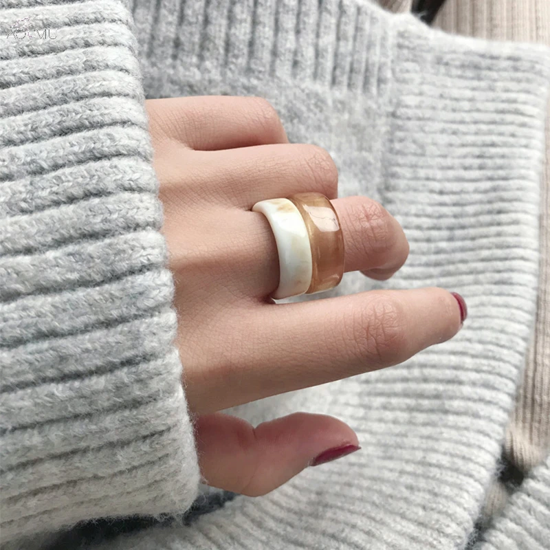 

AOMU 2019 Trendy Vintage Marble Texture Ring Japan Korea Acrylic Acetate Rings for Women Accessories Female Jewelry Set