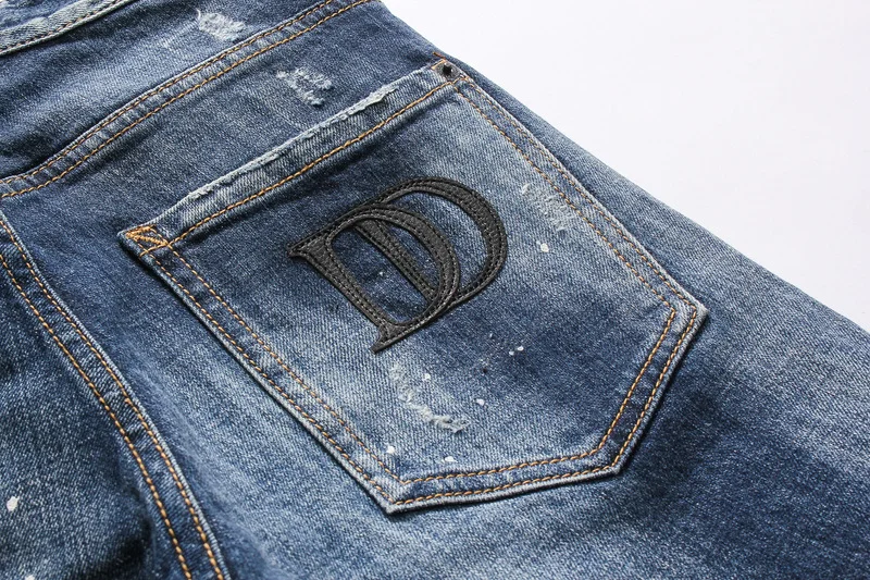 DSQPLEIND2 Dsq мужские джинсы с принтом и дырками, повседневные облегающие джинсы для мужчин, хлопок, пуговица, молния, высокое качество