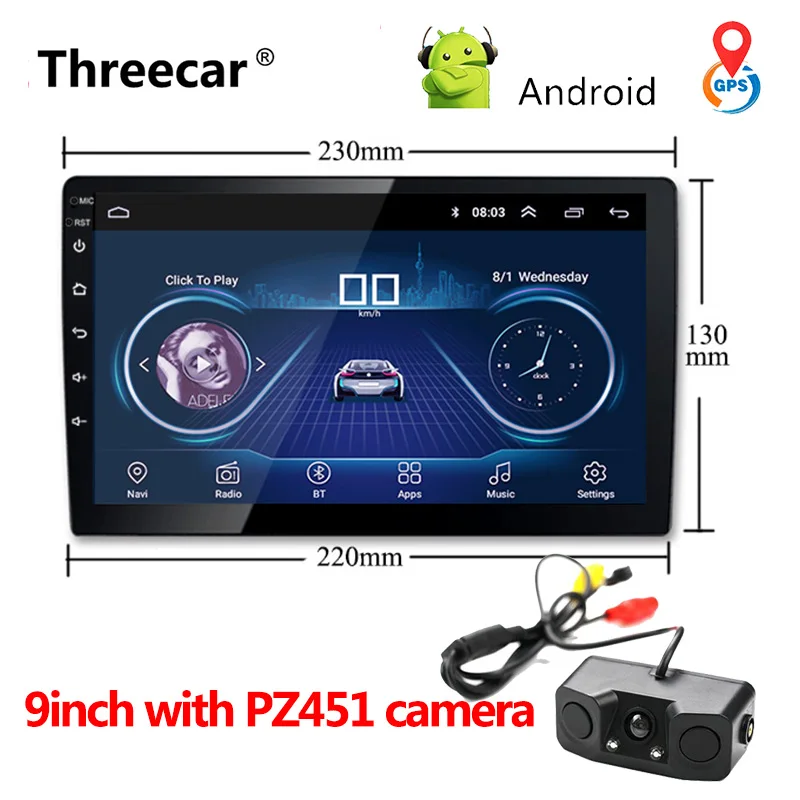 Универсальный 9 ''10'' автомобильный Android 8,1 мультимедийный плеер четырехъядерный 2 din радио gps навигация Wifi Bluetooth аудио стерео 2din - Цвет: 9 inch PZ451 camera