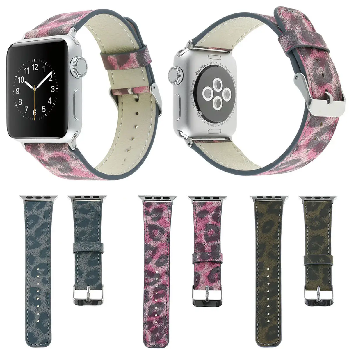 Коричневый серый розовый Леопардовый узор ПУ кожа ремешок для Apple Watch браслет iWatch
