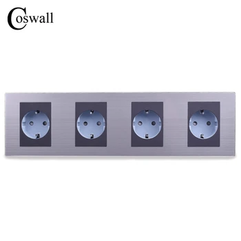 

COSWALL 16A EU Standard Quadruple Outlet Luxury Wall 4 Way Power Socket Stainless Steel Panel Electrical Plug AC 110~250V