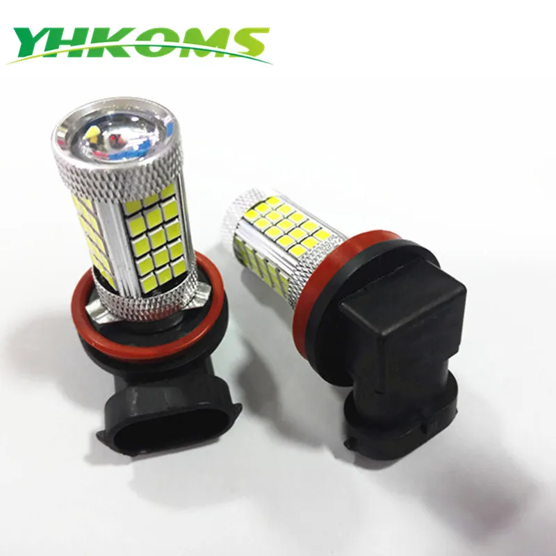 YHKOMS H11 противотуманный светильник, светодиодные лампы 50 Вт, яркие SMD чипы 2835 H8 H9, лампа с объективом, белая 600lms, замена для автомобилей 12 В, 2 шт