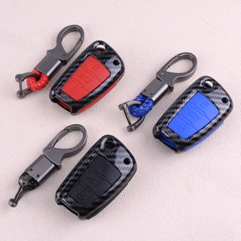 

beler 1 pcs Red/Black/Blue Carbon Fiber Style Car Remote Key Case Shell Silicone Fit for Audi Q3 A1 S3 Q7 A5 TT TTS