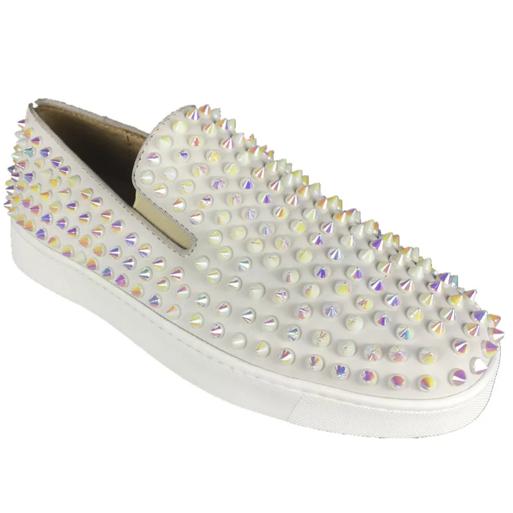 

FNJACK Roller-Boat Flat Patent Slip-on Sneakers Leather Studded Loafer Shoes