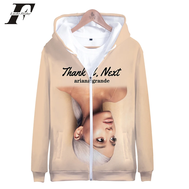 

Kpop new 3D Ariana Grande Zipper hooded hoodie sweatshirt women spring Casual Harajuku Zipper clothes Plus Size 2019