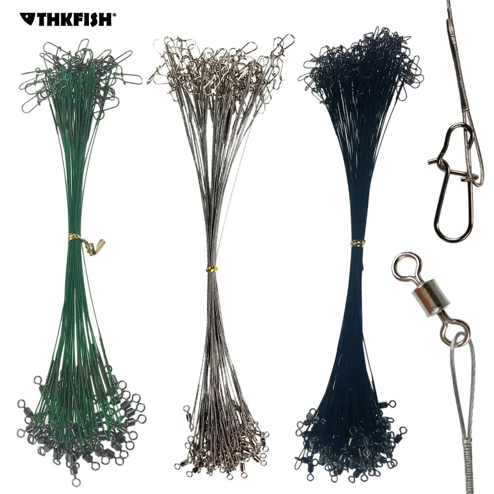 Assorted 32lb/35lb Fishing Line Steel Wire Leader With Rolling Swivels