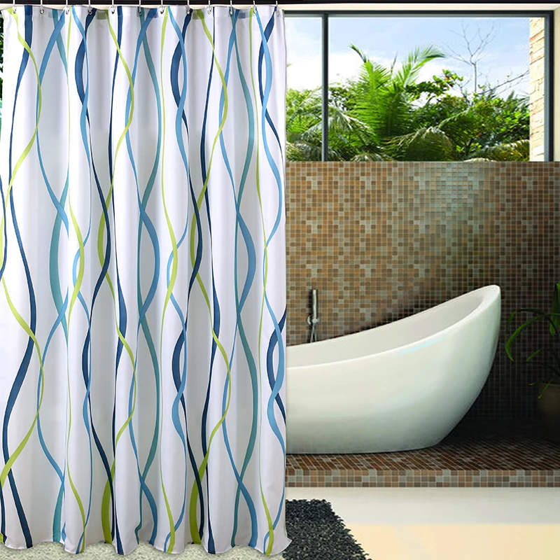 YUN YANG New Quality Printed Waves Pattern Shower Curtain Bathroom Curtain Waterproof Mildew