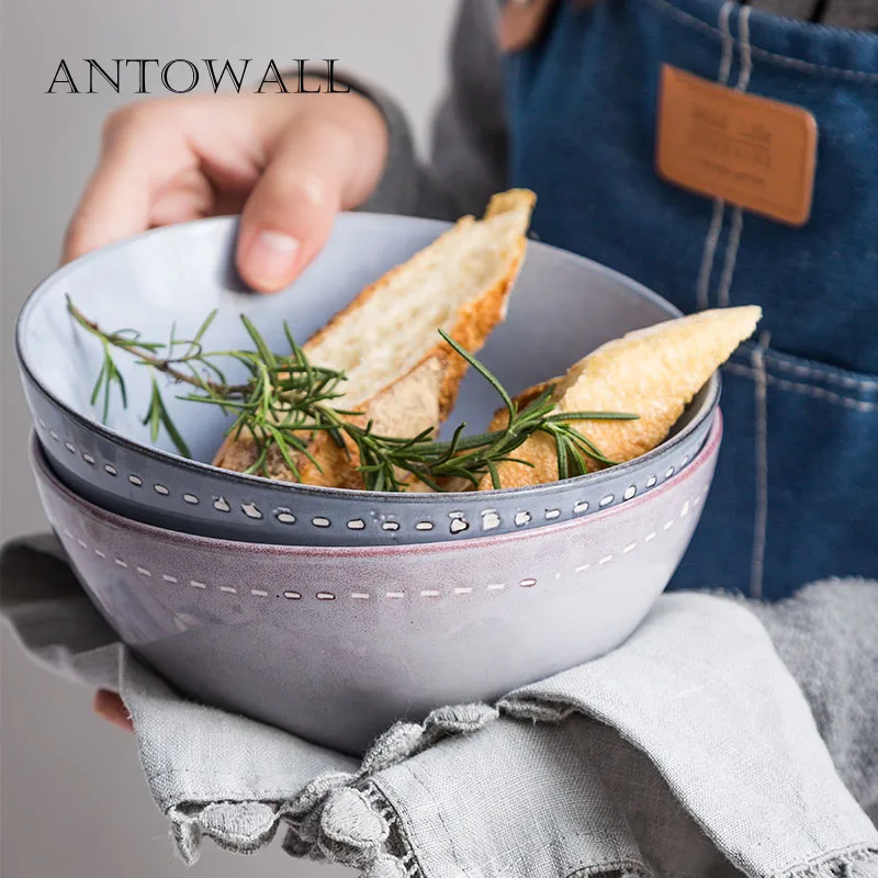

ANTOWALL Nordic style ceramic tableware rice bowl instant noodle bowl large size soup noodle bowl under glaze