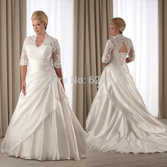 Best Selling 2015 Wholesales A Line White Satin Appliqued Wedding