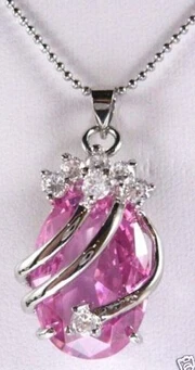 

huij 003383 Fashion Lovely Pink Faceted Crystal 18KGP Drop Pendant Necklace 2pc