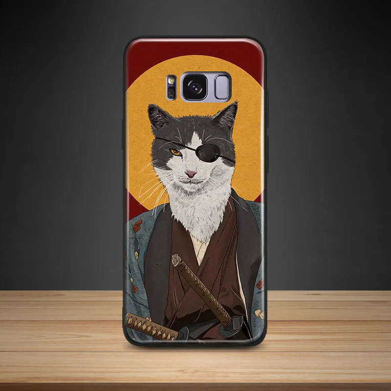 

Samurai Cat Soft Silicone Phone Case Shell Cover For Samsung S7 Edge S8 S9 Plus Note 8 9