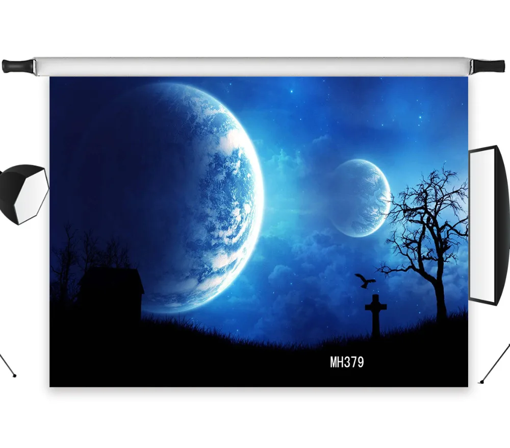 LB Polyester &amp Vinyl Huge moon Beautiful starry sky Quiet Photo Background Photography Backdrops Backgrounds For Studio | Электроника