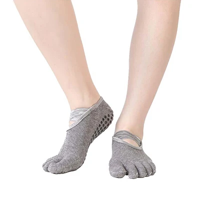 Новинка хлопок женские невидимые носки-лодочки носки с пальцами для йоги нескользящие ленты профессиональные Носки для пилатеса забавные носки - Цвет: Grey