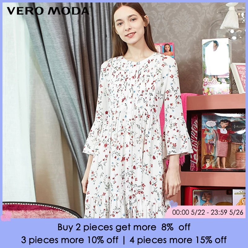 

Vero Moda Spring & Summer 2019 Slightly Ruffled 3/4 Sleeves Floral Dress |318231514