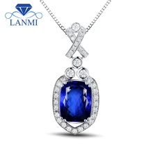 2,45 карат Голубой Подвеска из танзанита с бриллиантами из белого золота 18 карат кулон подушки 7x10 мм WP048