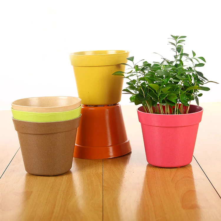 

6.5X4.2X6cm High Quality Set of 12 Small Round Biodegradable Bamboo Fiber Planters Random Mix Multi Colors