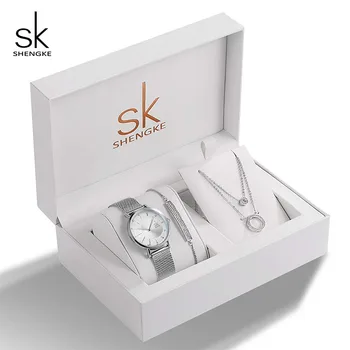 

Shengke Brand Creative Women Watch Crystal Design Bracelet Necklace Set Female Jewelry Fashion Luxury WristWatch Gift For Women