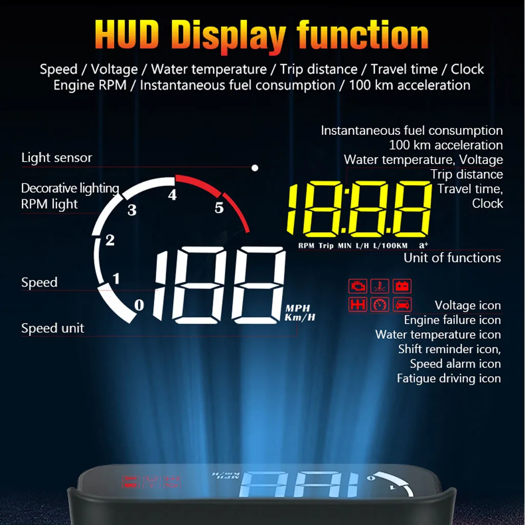 5," A8 Автомобильный HUD Дисплей и 4" D2000 OBD2 дисплей светодиодный лобовое стекло OBD сканер превышения скорости Предупреждение скорости автомобиля проектор CB