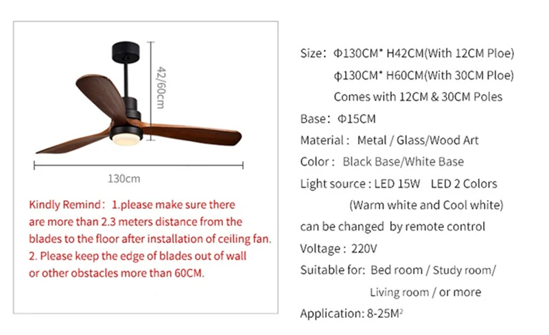 Us 219 6 39 Off Wongshi Remote Control Solid Wood Blades Brown White Ceiling Fan With 15w Ceiling Lights In Ceiling Fans From Lights Lighting On