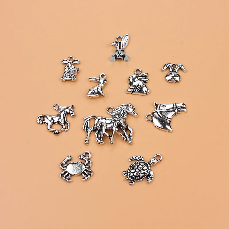 

Horse head turtle Charm Collection Antique Silver Tone 10 Different necklace pendant for DIY jewelry handmade