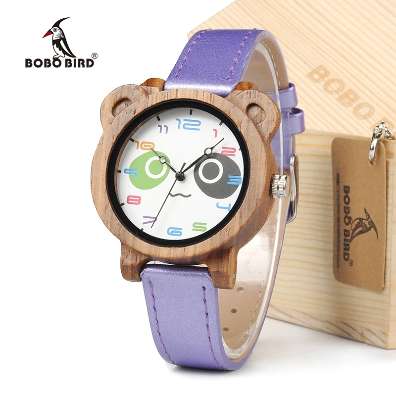 

BOBO BIRD Natural Bamboo Woodies Kids Wristwatch With Colorful PU leather And Japanese Miyota 2035 Movement With Gift Box
