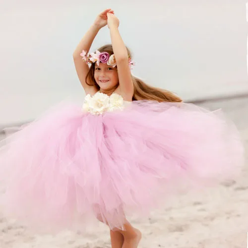 Платье с цветочным узором для девочек персикового цвета и цвета слоновой кости; детское Кружевное платье-пачка; Рождественская, свадебная, праздничная одежда для фотосессий; TS082 - Цвет: dusty pink