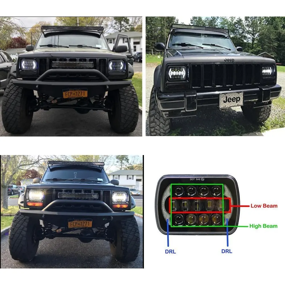 Pair 5X7 inch h4 LED Replacement for Sealed Beam with DRL 7x6 inch headlamp for Jeep Cherokee XJ 1984-2001 (13)
