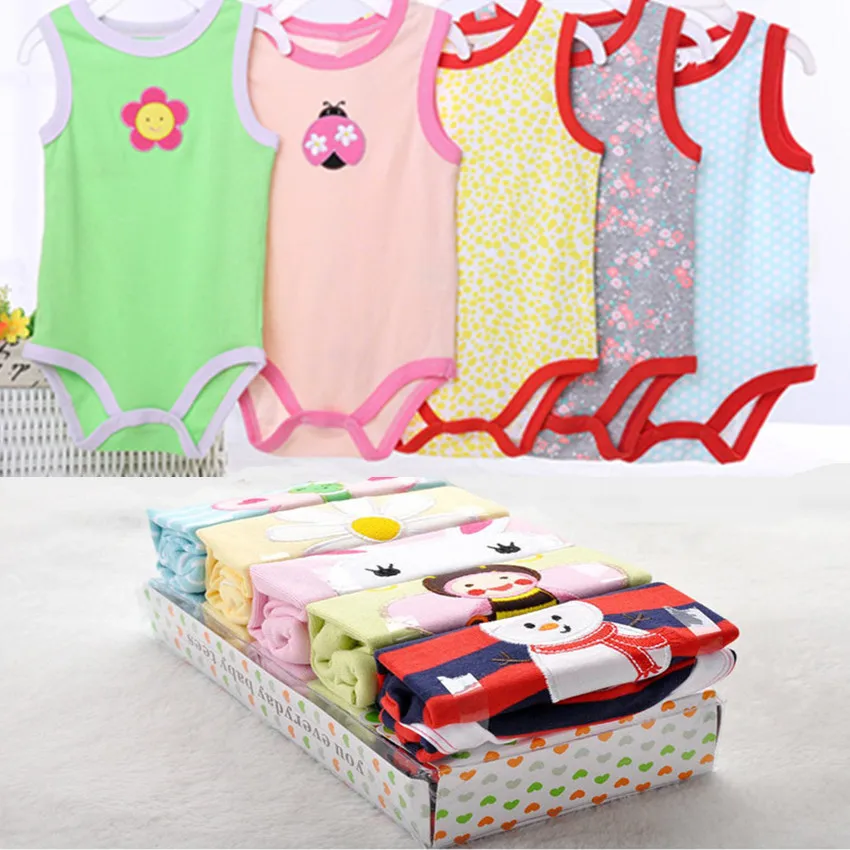 5 PCS/lot Baby Romper Girl Boy Sleeveless Print Summer Clothing Set for Newborn Next Jumpsuits & Rompers Baby Clothes for Summer