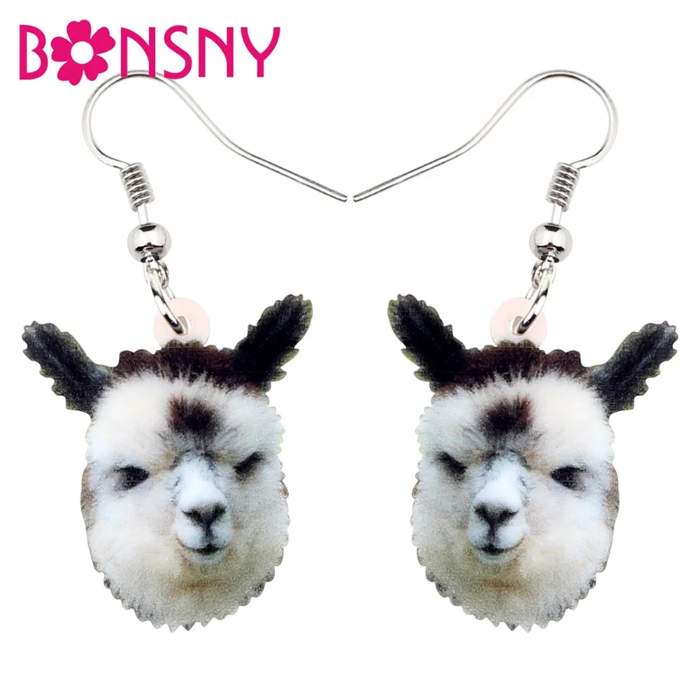 

Bonsny Acrylic Cute American Alpaca Llama Earrings Drop Dangle Cartoon Funny Animal Jewelry For Women Girls Teens Gift Souvenir