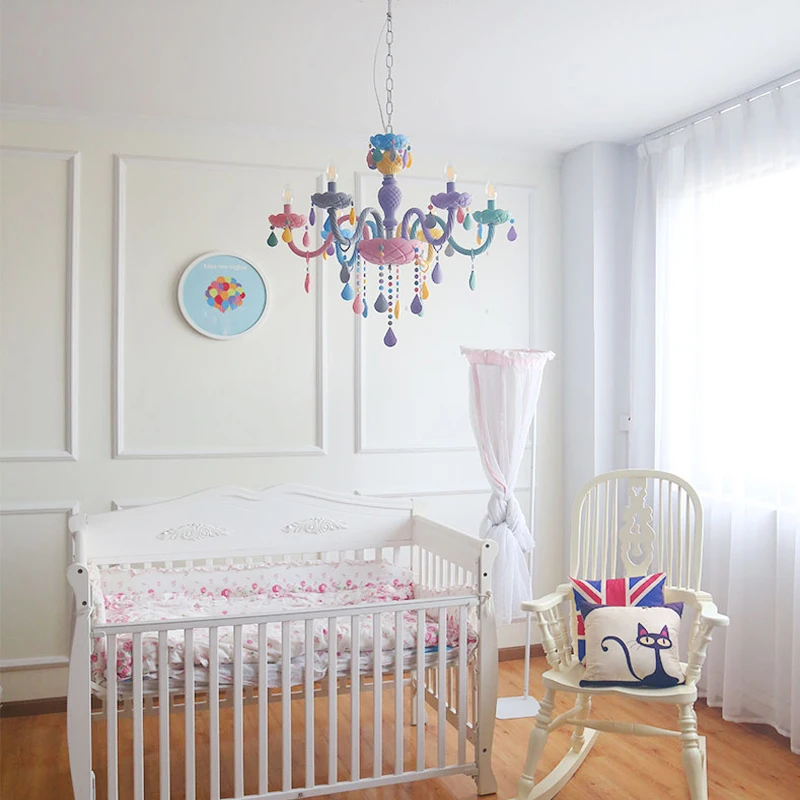 Lustre de Cristal Macaron Droplight Crianças Quarto Lustre Criativo Fantasia Menina Princesa Luminária Luminárias Cor 18 Lustre de cristal macaron cor droplight crianças