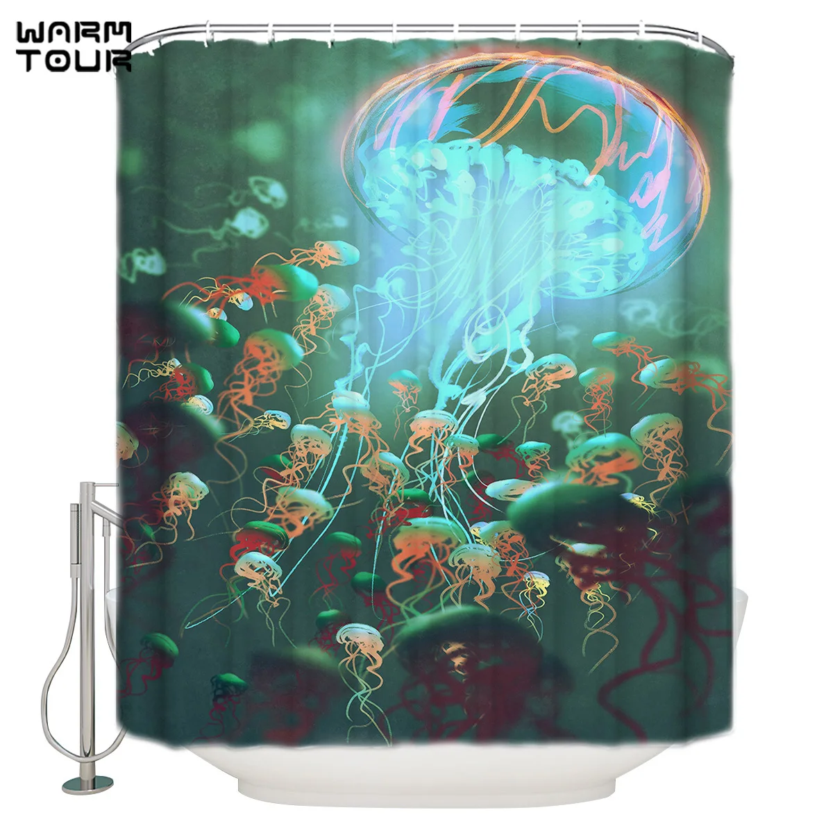 Занавеска для душа WARMTOUR шторка из сверхдлинной ткани с имитацией медузы декор