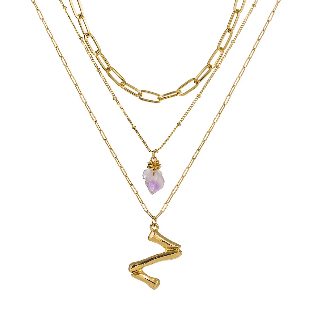 26 Письмо фиолетовый кулон из натурального камня ожерелье для женщин мода ювелирные изделия многослойное ожерелье золотой цвет новое поступление