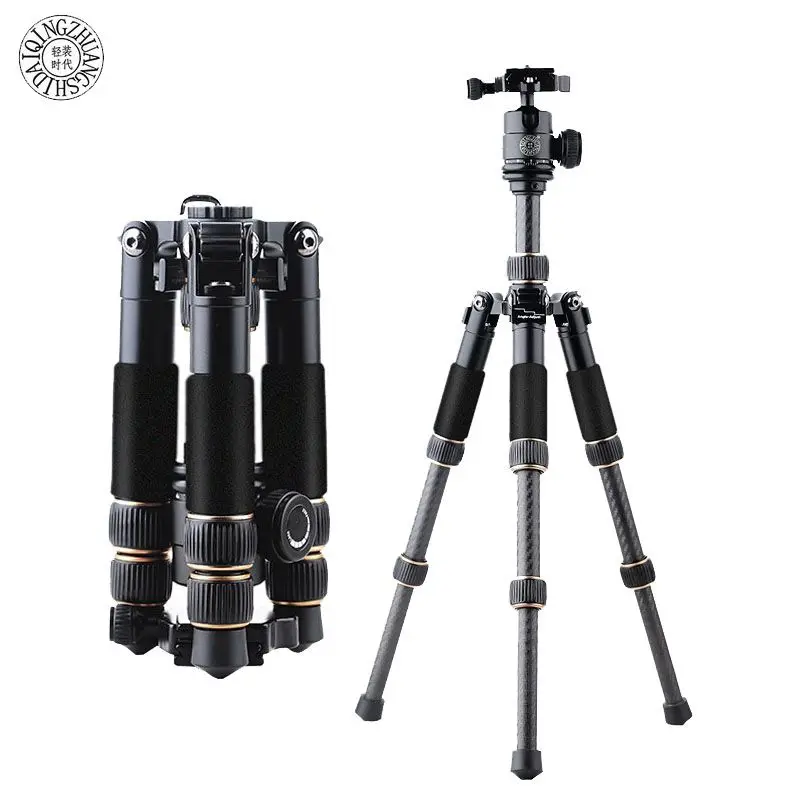 Beste QZSD Q166C Professionele Draagbare Reizen Carbon Tafel Mini Statief Monopod Stand Met Balhoofd Voor SLR DSLR Digitale Camera