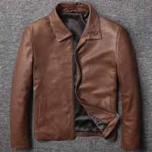 В продаже мужские Куртки из натуральной кожи с отложным воротником из овчины размер плюс мужской одежды Коричневое Пальто в деловом стиле