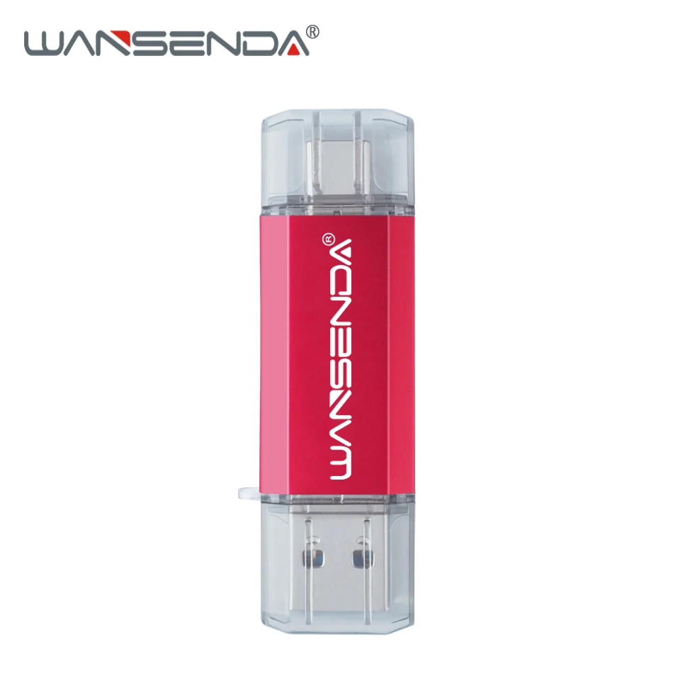 WANSENDA TYPE-C USB 3,0 USB флеш-накопитель портативный флэш-накопитель для Android Mobile 16 ГБ 32 ГБ 64 ГБ 128 ГБ 256 ГБ Флешка 2 в 1 карта памяти - Цвет: Красный