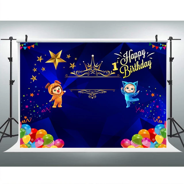 royal blue photography backdrop 1st birthday colorful balloons