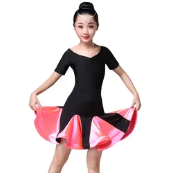 2019 платье для латинских танцев для девочек, Детский костюм с коротким рукавом для бальных танцев, кружевное платье для латинских танцев