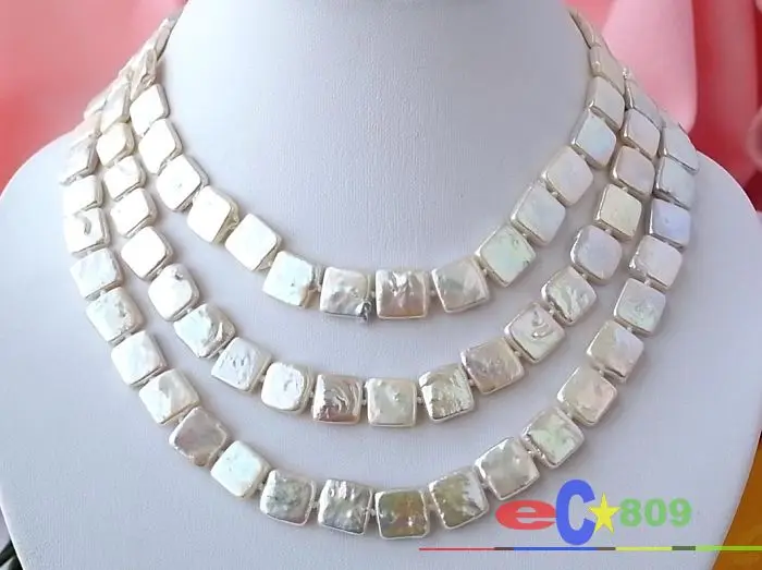 

Free shipping@@@@@ wholesale LONG 50" 12MM WHITE SQUARE FW CULTURED PEARL NECKLACE a