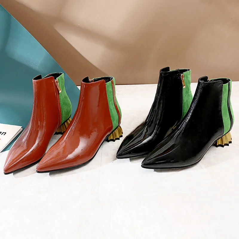 MORAZORA/ горячая распродажа; обувь из лакированной кожи; женские ботильоны; Разноцветные осенние уникальные мотоциклетные женские ботинки на низком каблуке