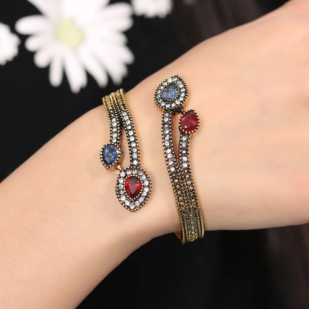 

1 Pcs Vintage Bangles Fashion Turkish Resin flower Jewelry Cuff Antique Gold Color Resin Ethnic Bangle for Women Gifts Wholesale