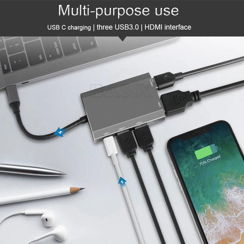 Basix Usb type C концентратор Usb C к HDMI 4 K/USB3.0 PD адаптер USB-C конвертер для MacBook, huawei MateBook type C usb 3,0 концентратор