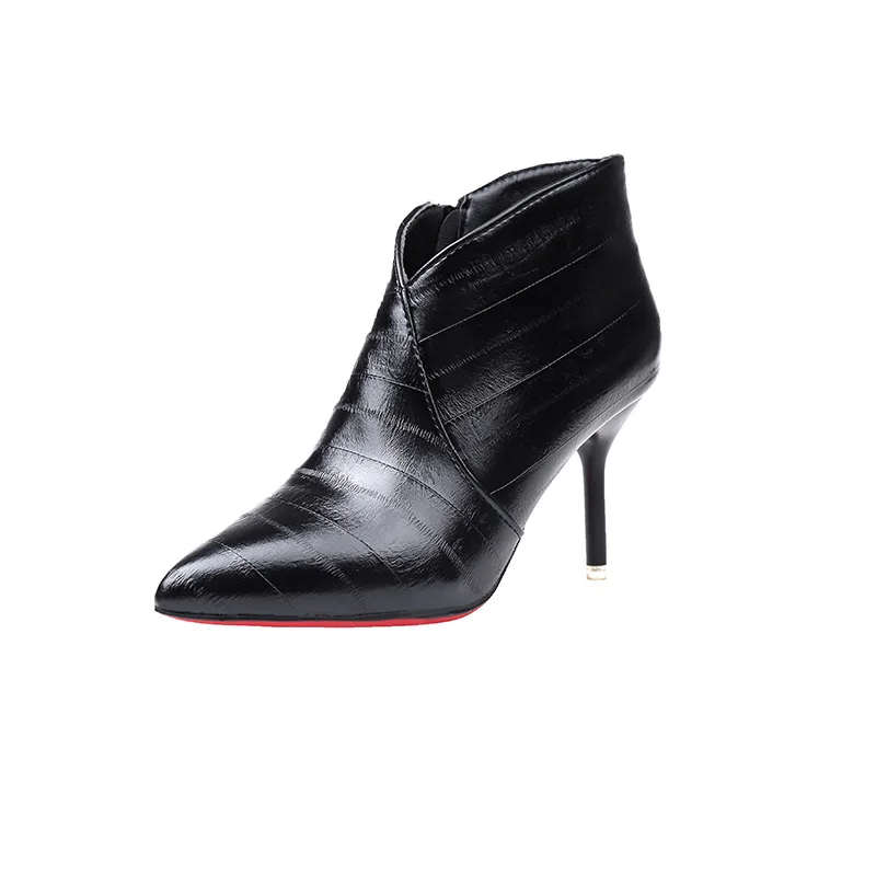 

New Women Spring Ankle Boots Autumn High Heels Pointed Toe Martin Boots Zipper Shoes Leather Short Boots botas mujer