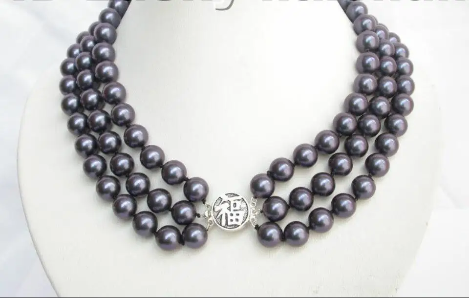 

Hot sale new Style >>>>>3row round navy blue sea shell pearls necklace 925SS