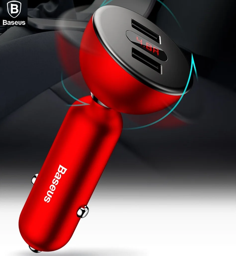 

BASEUS Shake-Head Digital Display Dual-USB Car Charger Intelligence Fast Charge for iPhone X 8 Galaxy S9+ Universal Cellphone