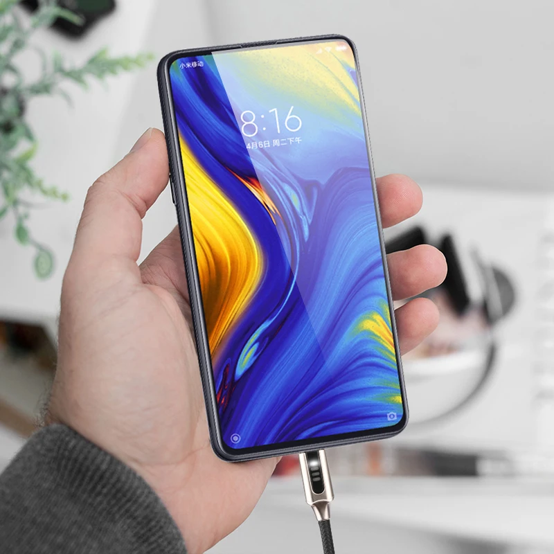 Rock 3A Led USB Cable de tipo C para Xiaomi Samsung Huawei de desconexión automática de sincronización de datos de carga rápida cargador de 1 m luminosa luz de Flash
