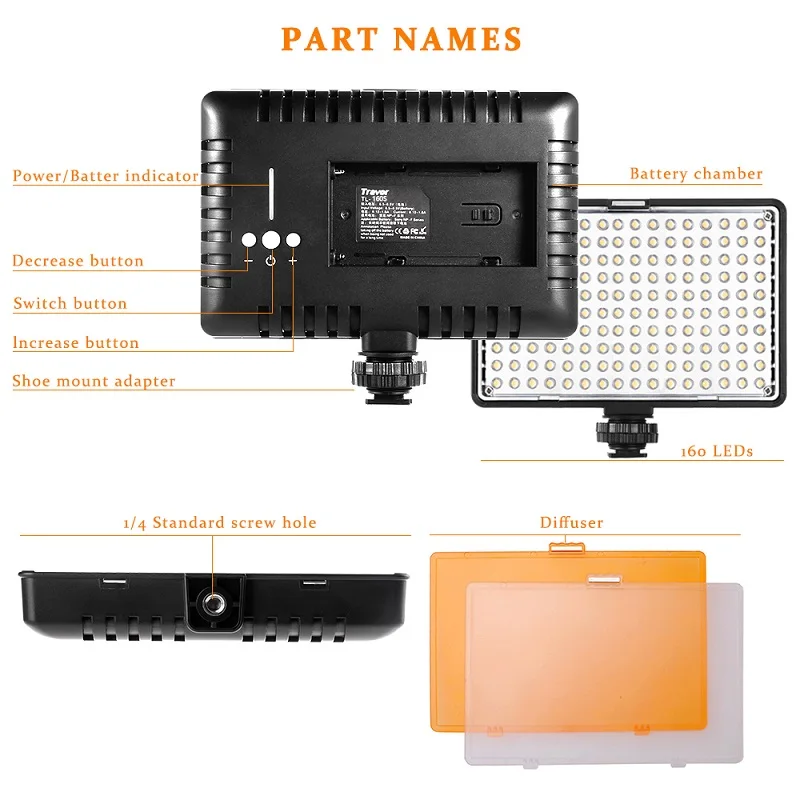  SAMTIAN Video Light 160PCS Panel Light studio light Dimmable 5500K With Tripod For Camera Studio li