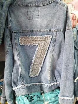

YingYuanFang Fashion new back heavy work beaded wash denim jacket