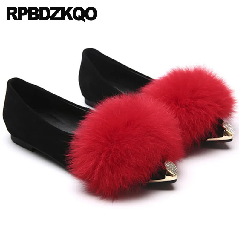 Taille Appartements Glissent Fourrure Cristal Diamant Pointu Chinois En pourpre De gris Hiver Métal 34 rouge jaune Designer Chaussures Chine noir Femmes Strass Daim Sur coffee Dames Camel vert Bout 7gYv6yIbfm