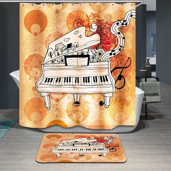 

Bathroom Products Printed Polyester Bath Curtain Piano Style Shower Curtain